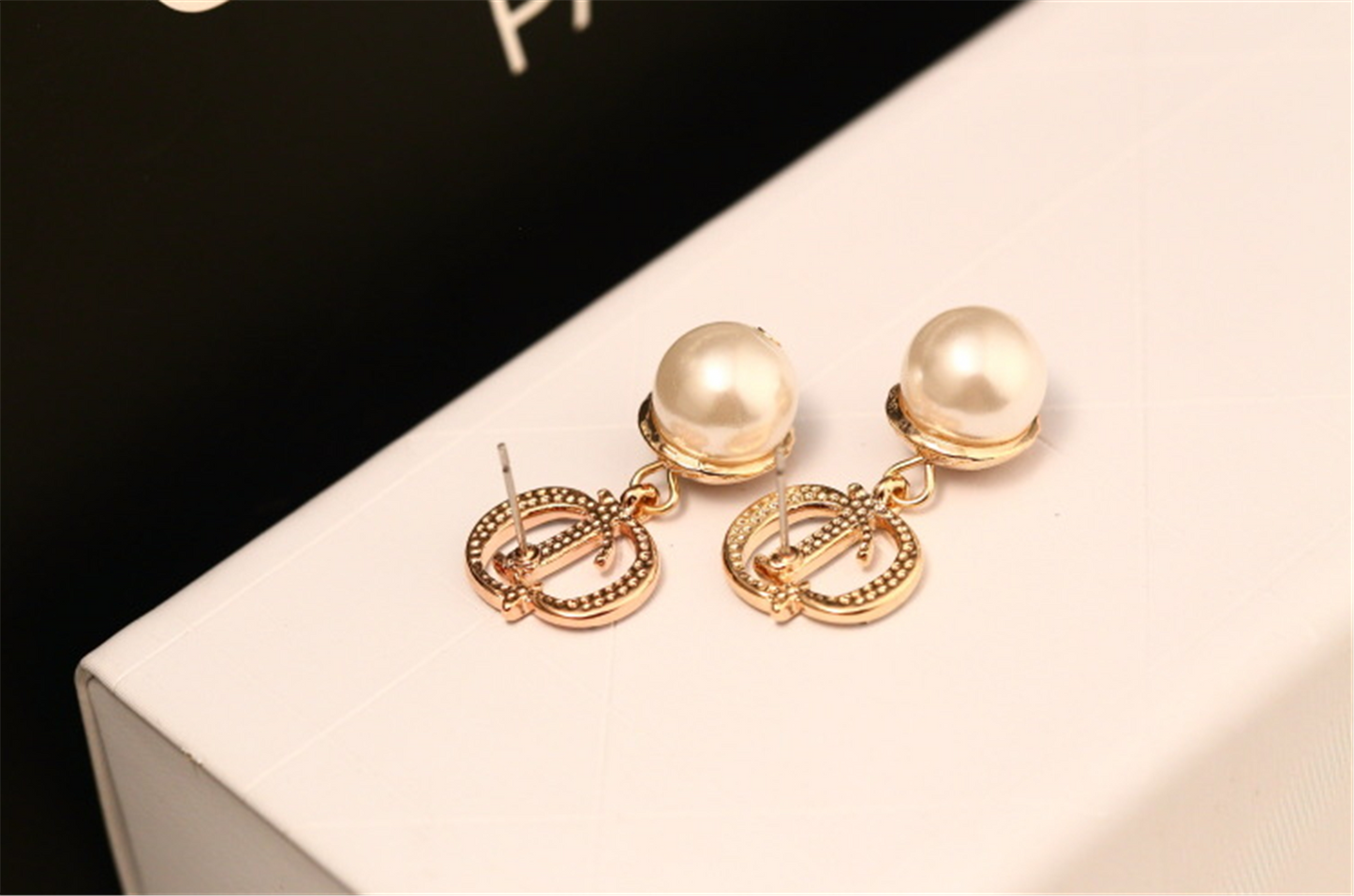 Cubic Zirconia CD Pearl Dangle Earrings