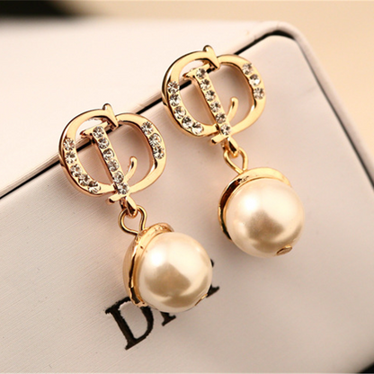 Cubic Zirconia CD Pearl Dangle Earrings