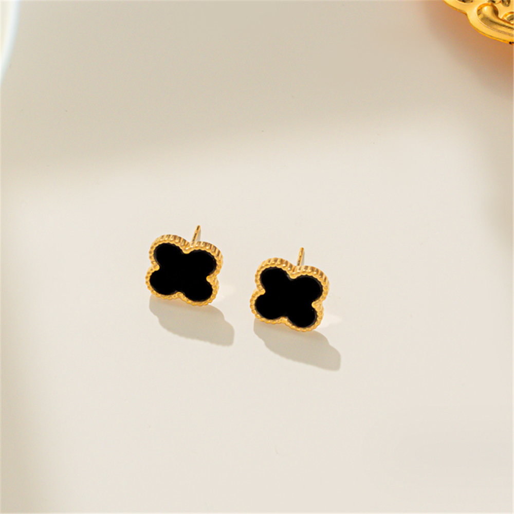 Lucky Black Floral Studs Earrings