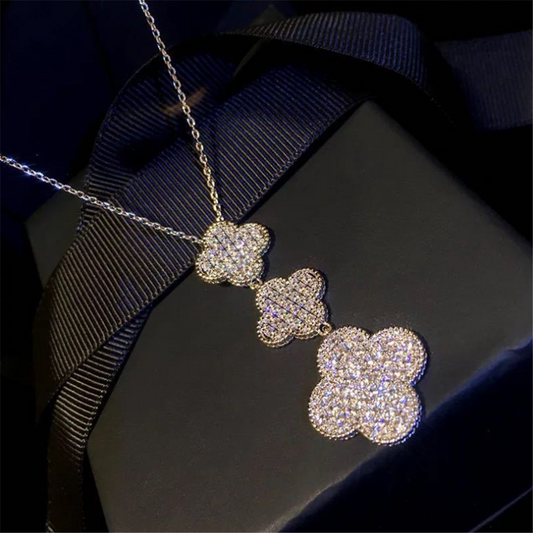 Cubic Zirconia Beaded Lucky Floral Dangle Necklaces