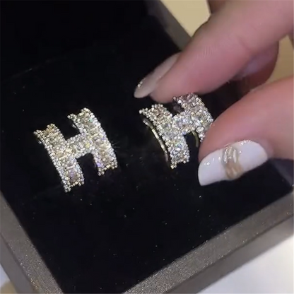 Cubic Zirconia H Stud Earrings