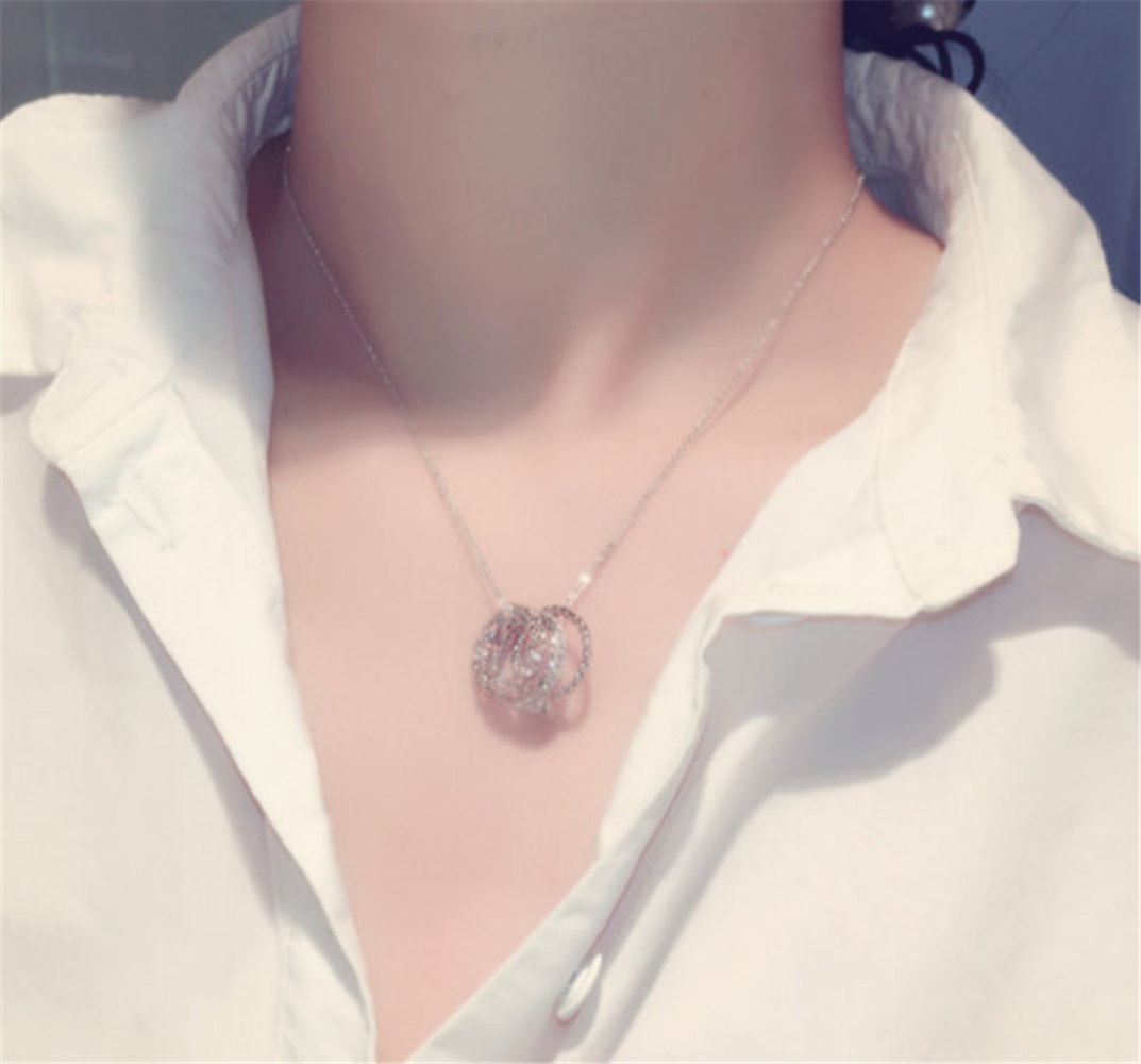 3 Rings Cubic Zirconia Charms Choker Necklace