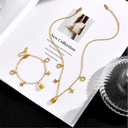 Gold Plated Floral Lock Charms Necklaces