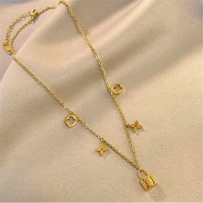 Gold Plated Floral Lock Charms Necklaces