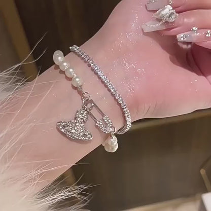 Pearl Rhinestones Crystal Beaded Saturn Bracelets