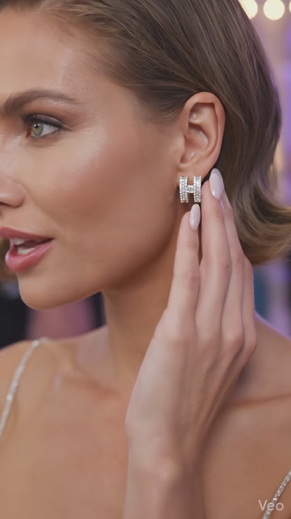 CZ H Initial Stud Earrings Gold Plated | P.phoebus