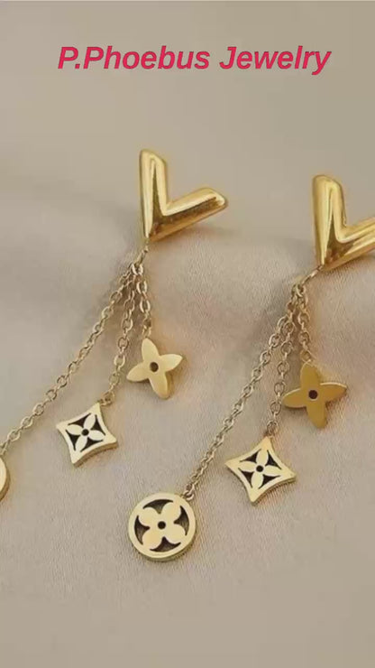 Heart & Floral Multi-Charm Dangle Necklace Gold | P.phoebus