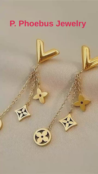 Gold Floral Dangle Drop Earrings — Statement | P.phoebus Jewelry