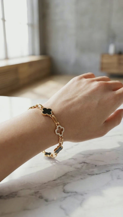 Black Lucky Floral Charm Bracelet — Gold Plated | P.phoebus