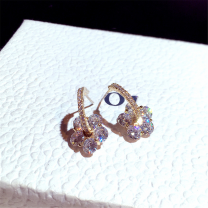 Cubic Zirconia Floral Hoop Earrings