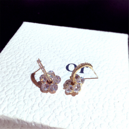 Cubic Zirconia Floral Hoop Earrings