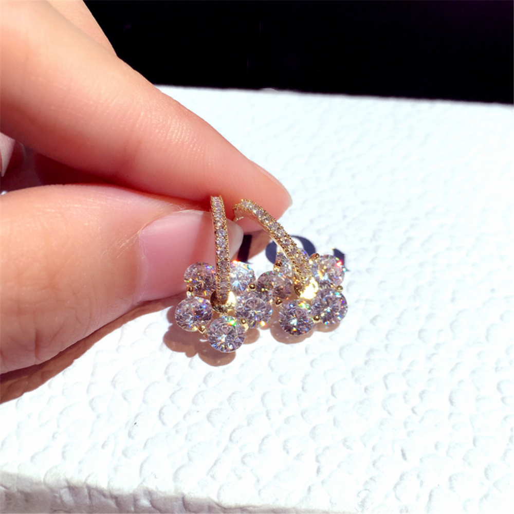 Cubic Zirconia Floral Hoop Earrings