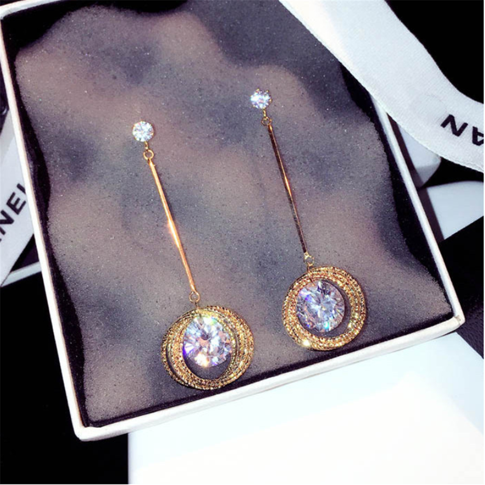 Cubic Zirconia Halo Dangle Earrings