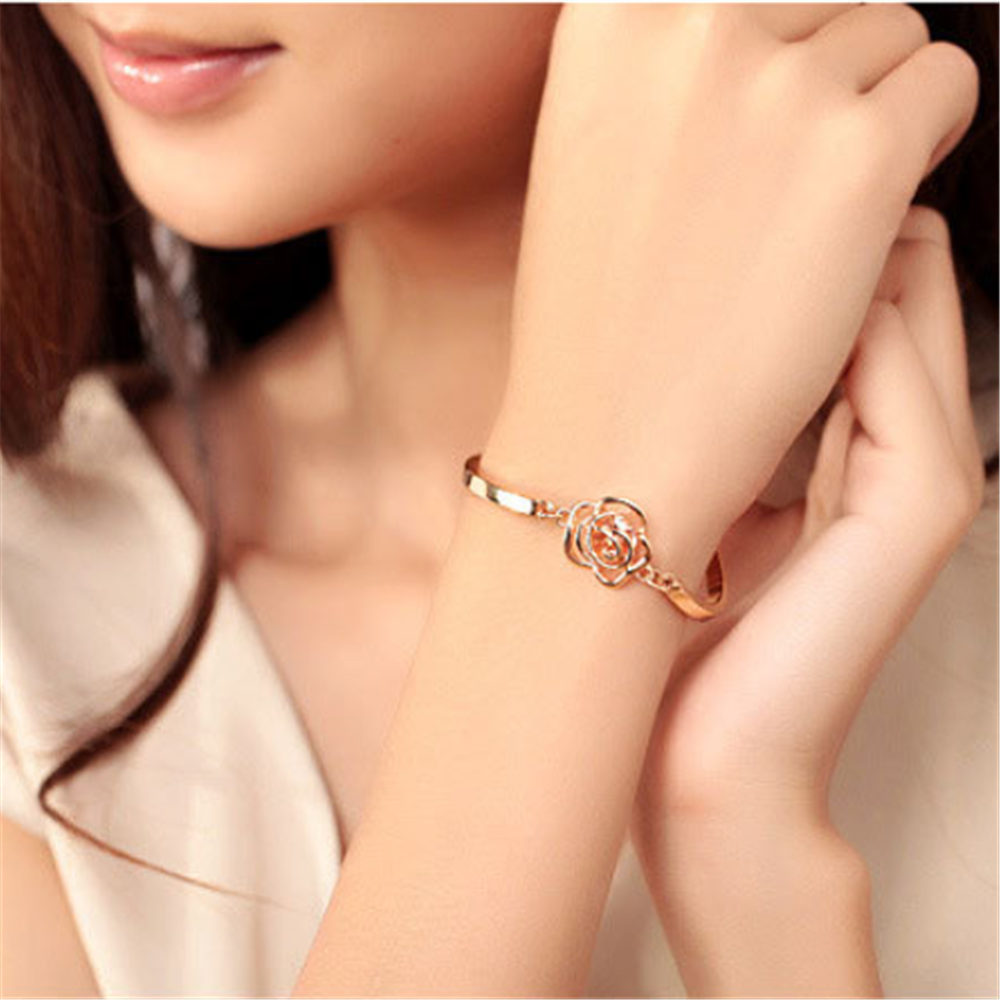 Cubic Zirconia Floral Bangle Bracelets