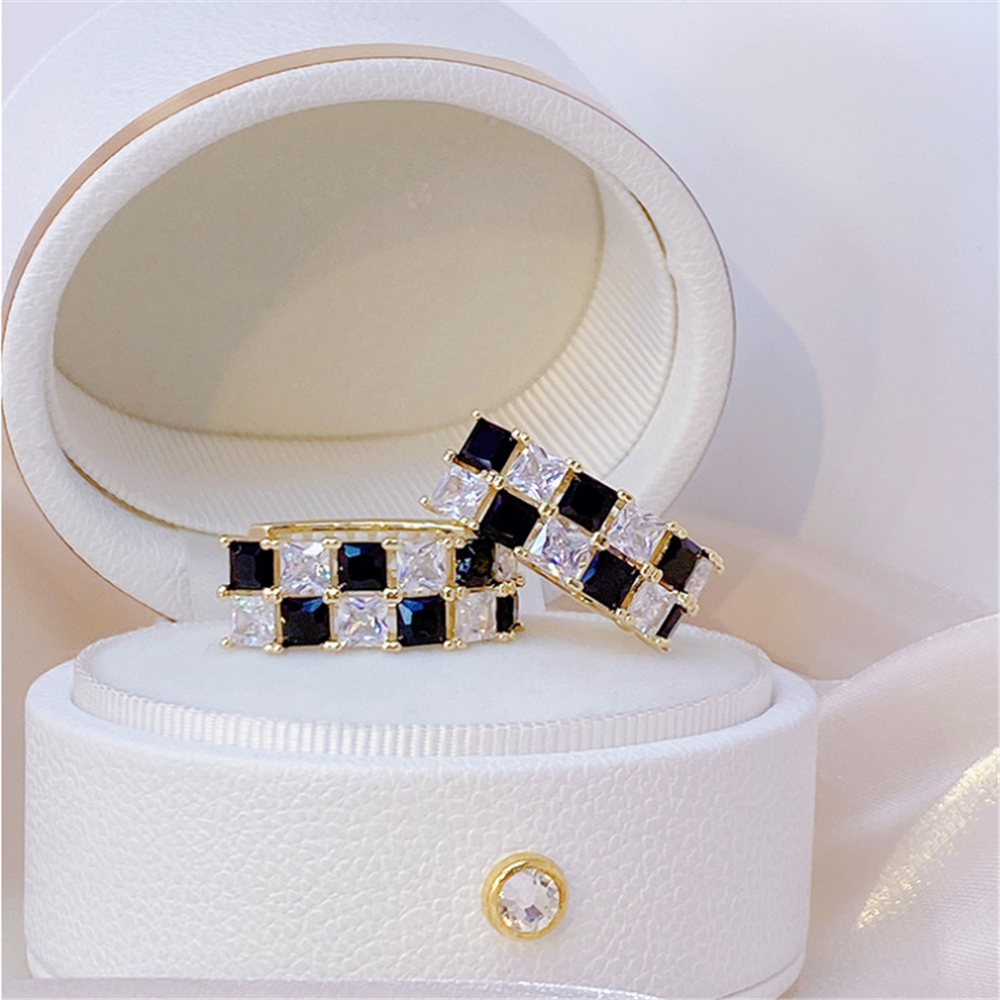 Black White Cubic Zirconia Beaded Hoops Earrings