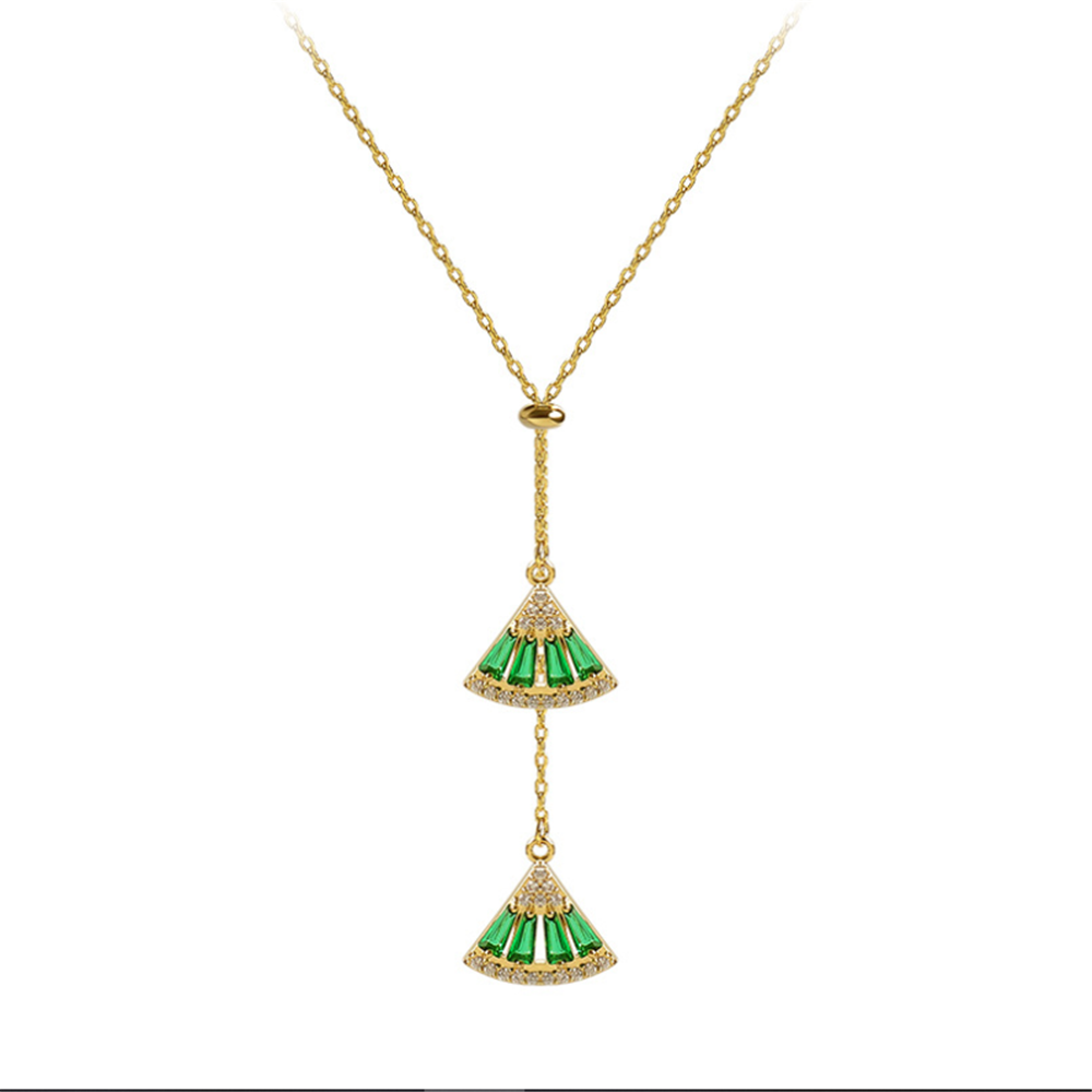 Emerald Fan Dangle Statement Necklaces