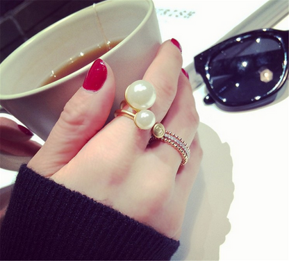 Vintage Gold Plated Pearl Bangle Bracelet Ring Set