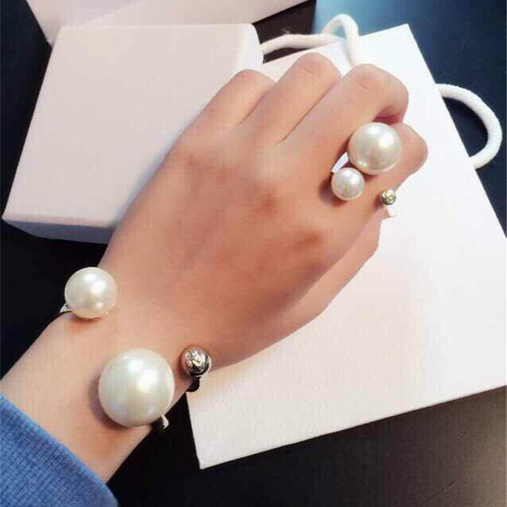 Vintage Gold Plated Pearl Bangle Bracelet Ring Set