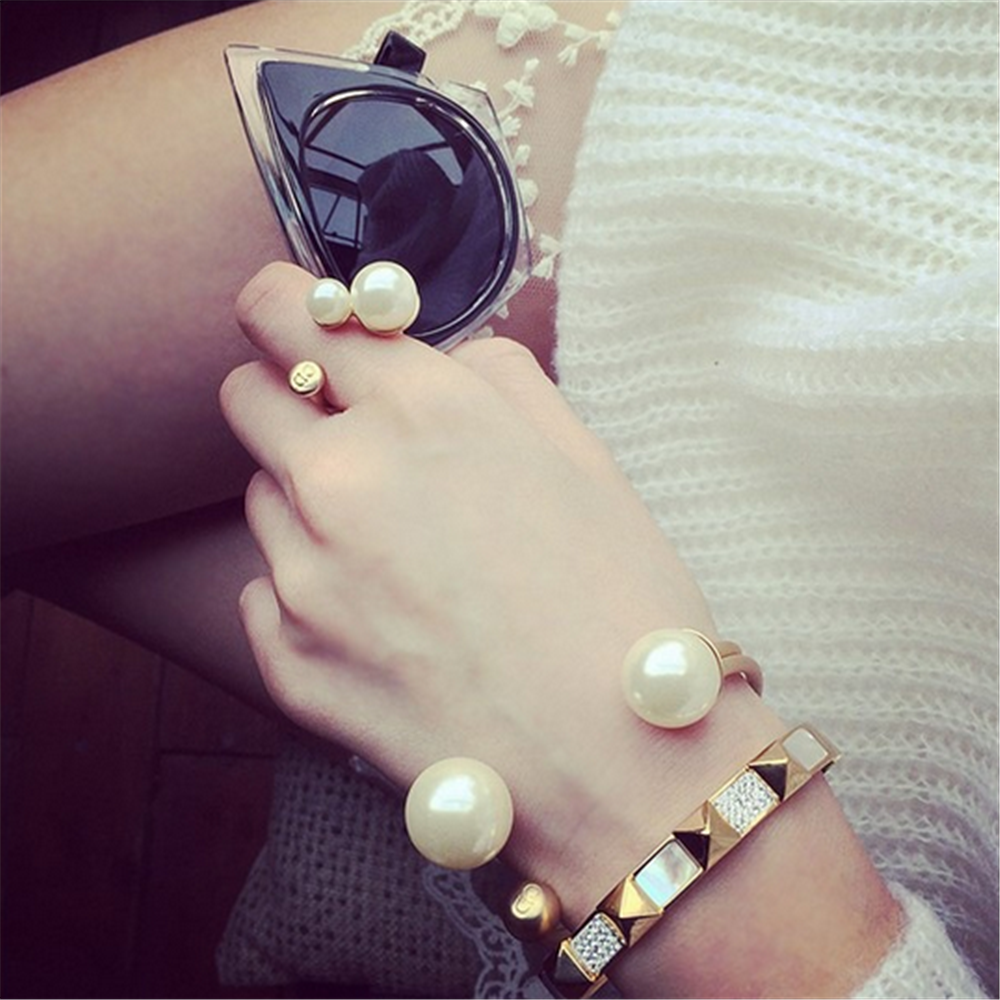 Vintage Gold Plated Pearl Bangle Bracelet Ring Set