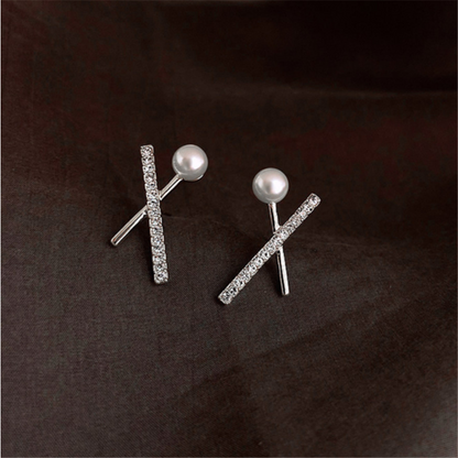 Rhinestones Crystal Pearl Beaded Cross Earrings