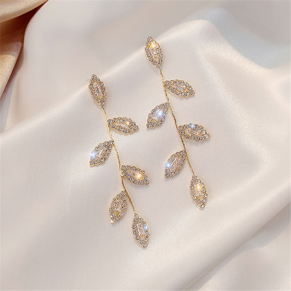 Cubic Zirconia Leaf Charms Earrings