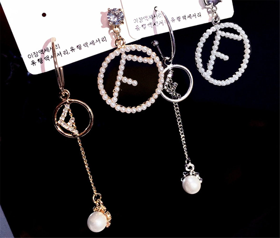 Pearl Beaded F Initial Letter Dangle Charms